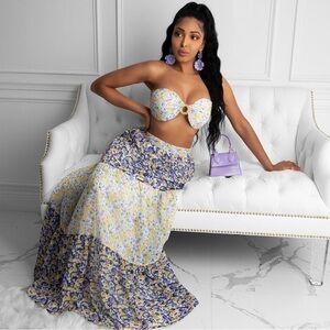 Floral Blue and White Skirt